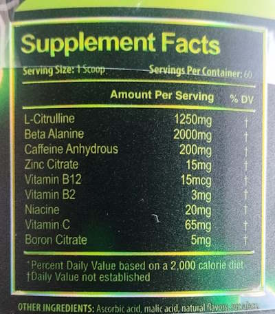 INFORMACIÓN NUTRICIONAL SYMBIOSIS PRE ENTRENO - ELITE PHARMA