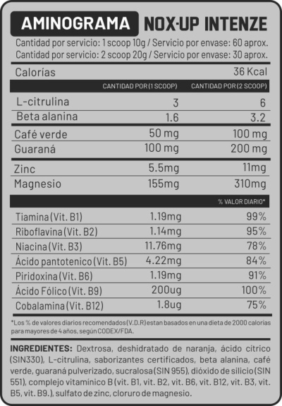 INFORMACIÓN NUTRICIONAL NOX-UP INTENZE