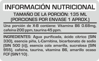 INFORMACIÓN NUTRICIONAL X-B QUEMADOR DE GRASA