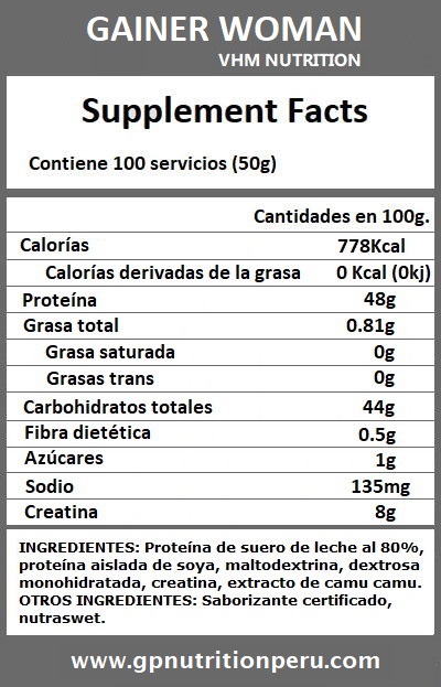 INFORMACIÓN NUTRICIONAL GAINER WOMAN