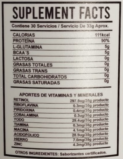 INFORMACIÓN NUTRICIONAL ISO GOLD ISOLATE