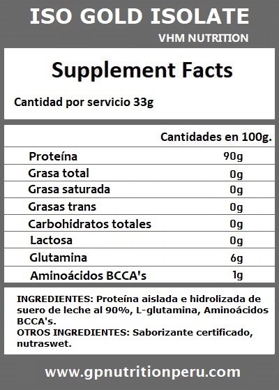 INFORMACIÓN NUTRICIONAL ISO GOLD ISOLATE
