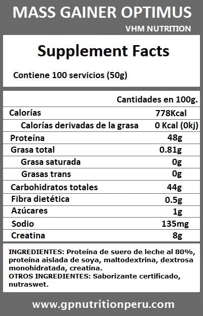 INFORMACIÓN NUTRICIONAL MASS GAINER OPTIMUS