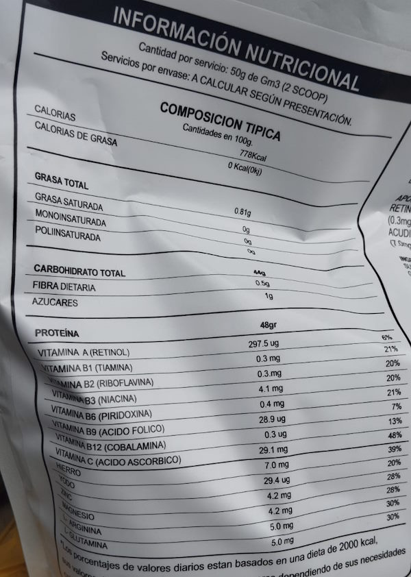 INFORMACIÓN NUTRICIONAL MASS GAINER OPTIMUS