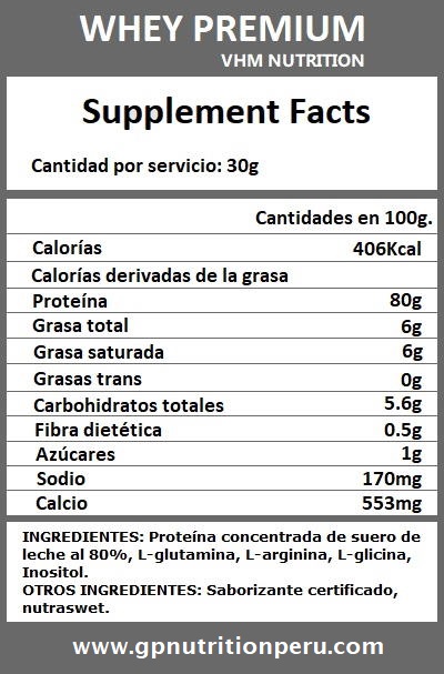 INFORMACIÓN NUTRICIONAL WHEY PREMIUM